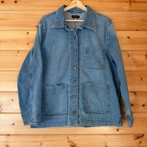 Well Worn Large Upcycled Patchwork Blue Denim Chore Jacket